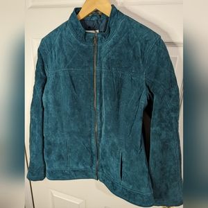 Ruff Hewn teal leather zip front jacket size large NWT